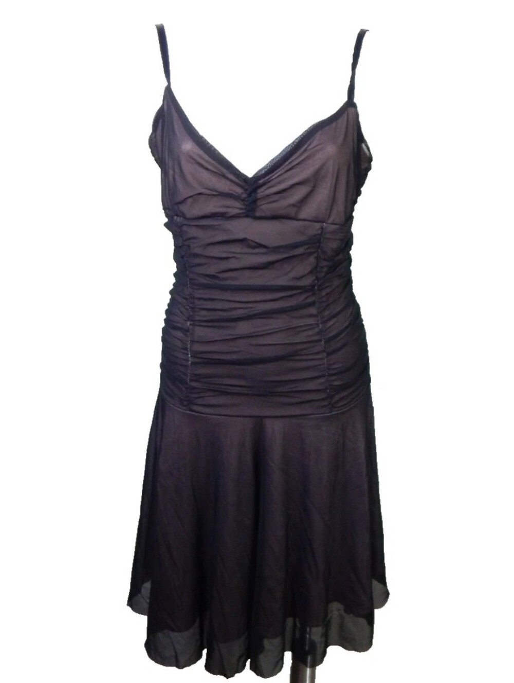 Necessary Objects Y2K Drop Waist Ruched Mesh Dress